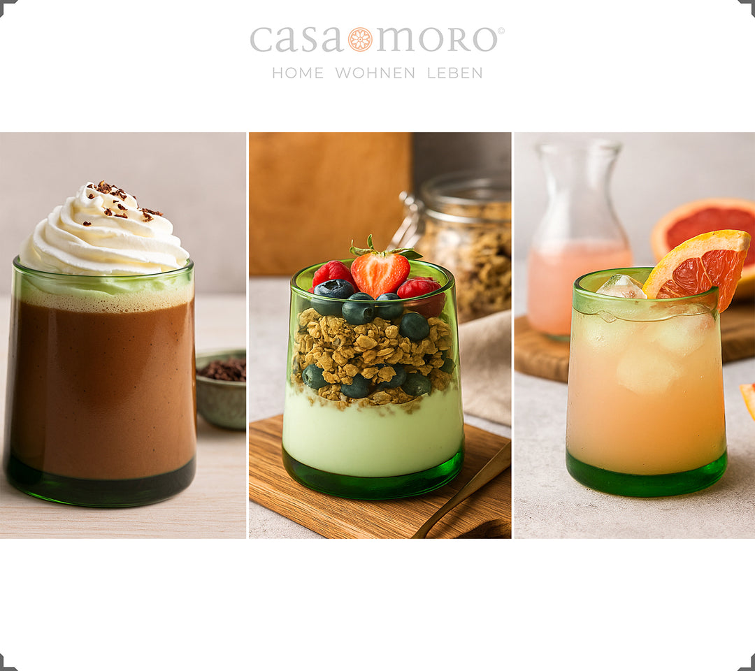 Green glass filled with dessert - ideal for layered creams & mousse