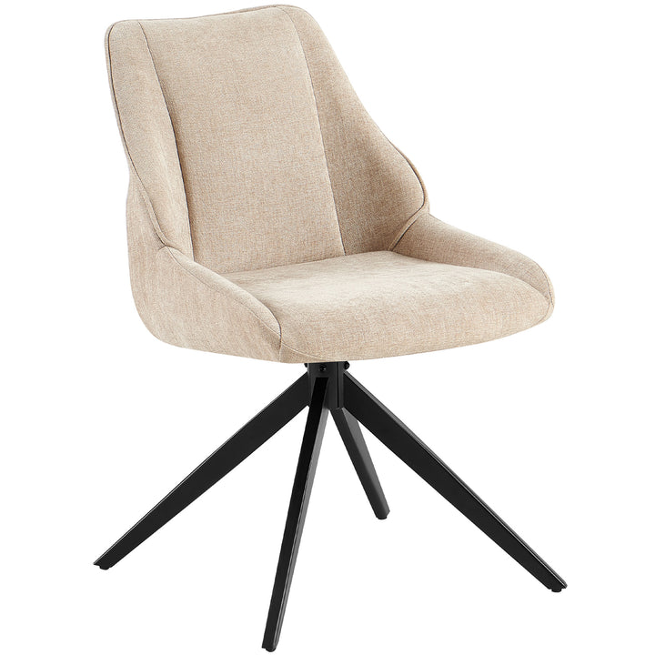 360° rotating dining chair in light brown with ergonomic backrest, soft padding and black metal frame in tripod shape