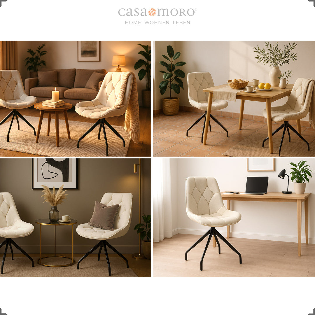 Four upholstered chairs can be rotated 360° in beige with a black metal frame - versatile in the living room, dining room, kitchen and home office