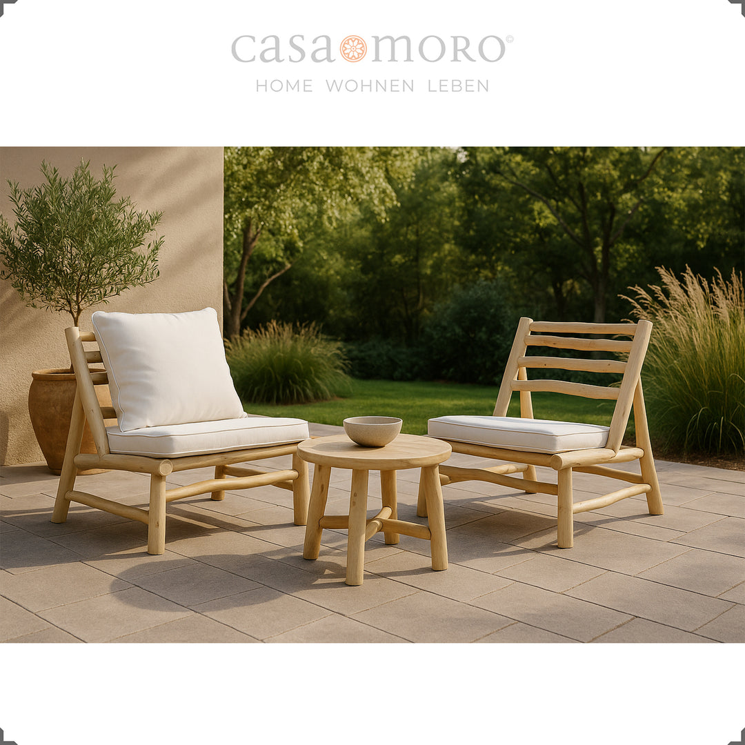 Teak armchair set of 2 with cushions, lounge style for the garden, terrace and balcony