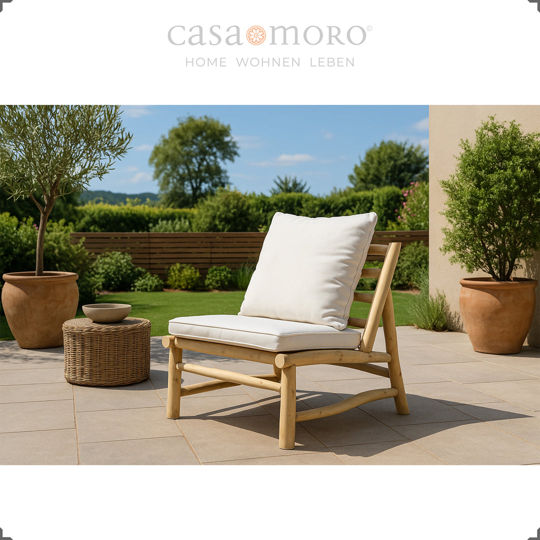 Garden armchair made of solid teak, handmade unique piece with removable, washable covers