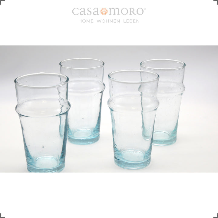 Glass set with four transparent unique pieces - mouth-blown & versatile