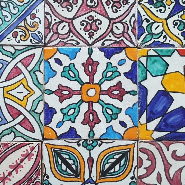 Hand-painted tiles - set of 9 colorful mix in boho style