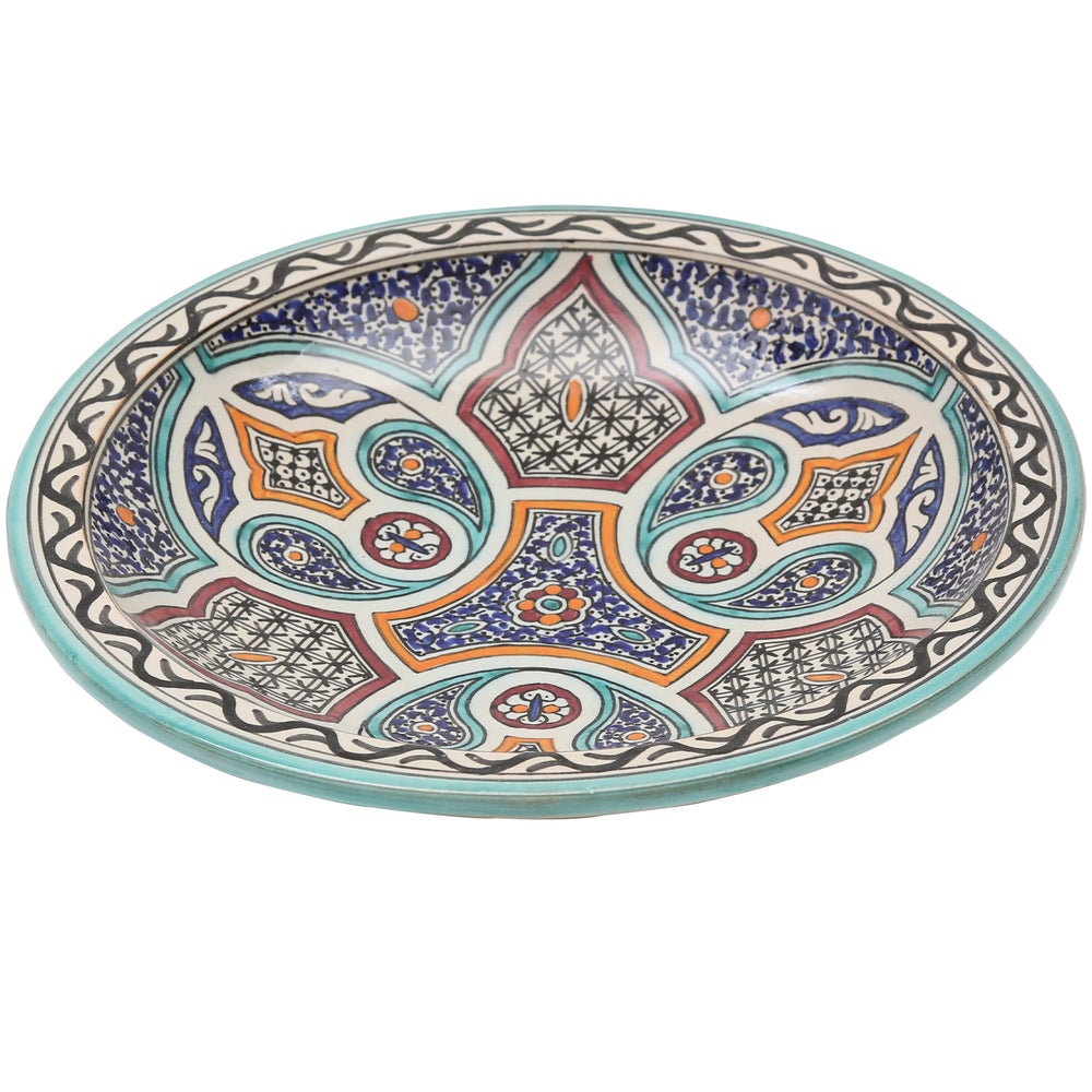Hand-painted Moroccan ceramic bowl with floral and geometric patterns