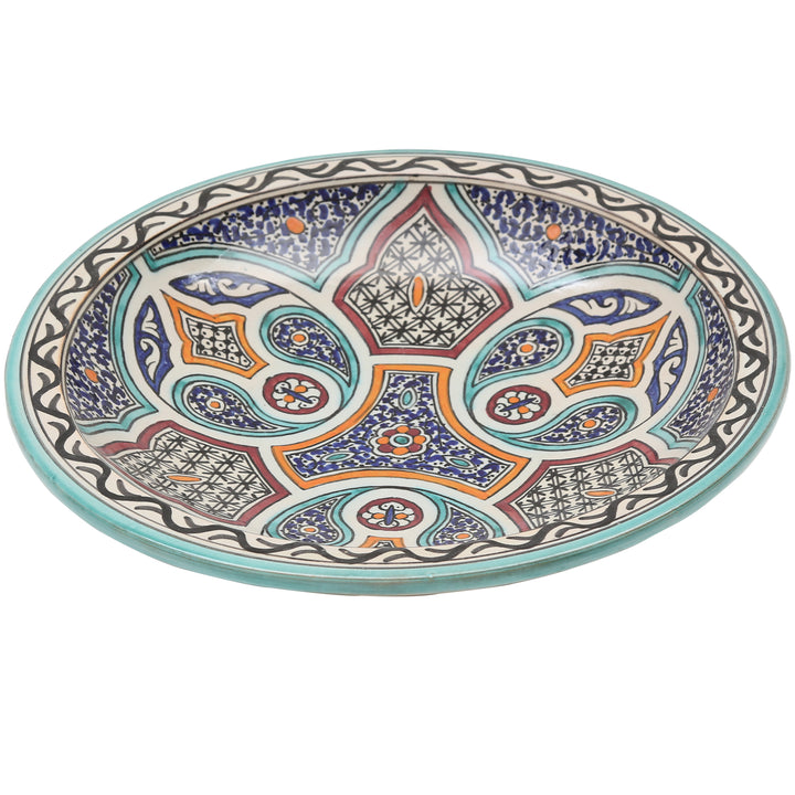 Hand-painted Moroccan ceramic bowl with floral and geometric patterns