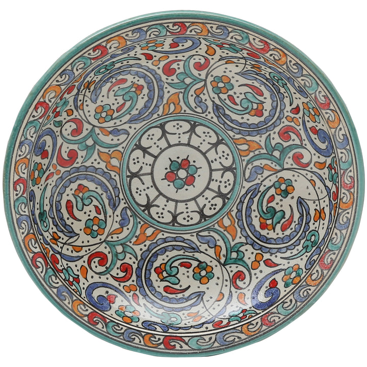 Hand-painted ceramic bowl from Fès with colorful floral and vine motifs