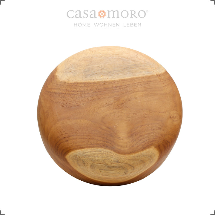 Round wooden bowl made of solid teak, natural and hand-sanded