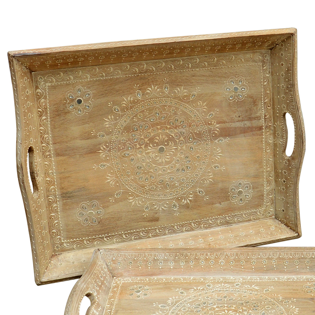 Hand-painted Parvin serving trays in a set of 2