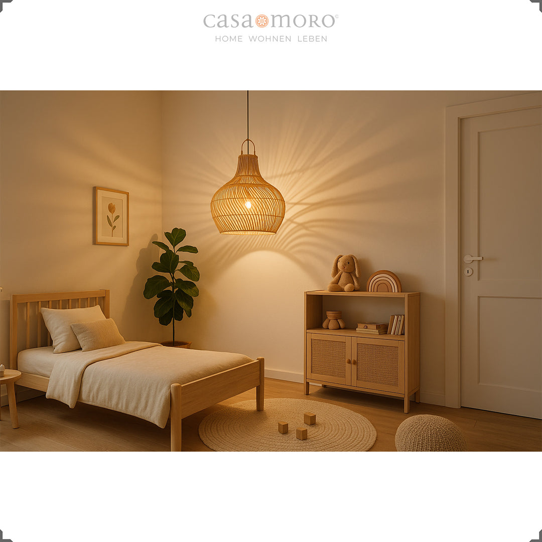 Rattan lamp in the children's room provides a calm and cozy atmosphere with warm light