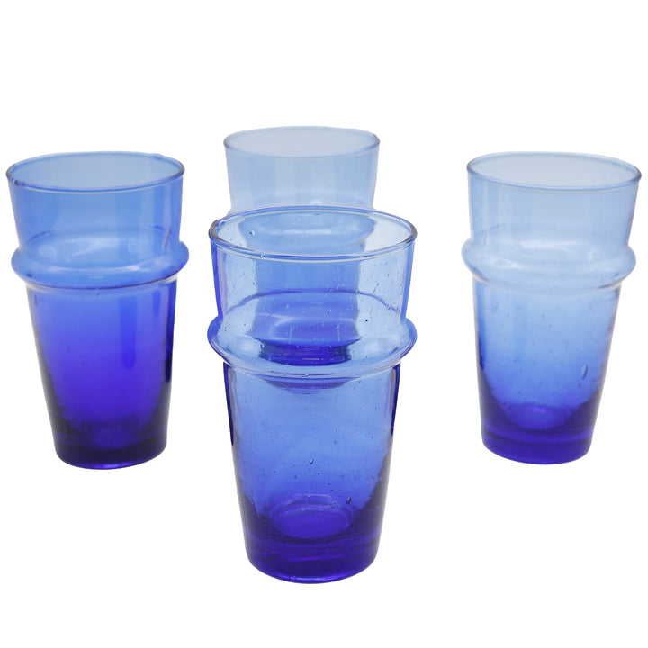 Latte macchiato glass in strong blue, mouth-blown with an organic structure