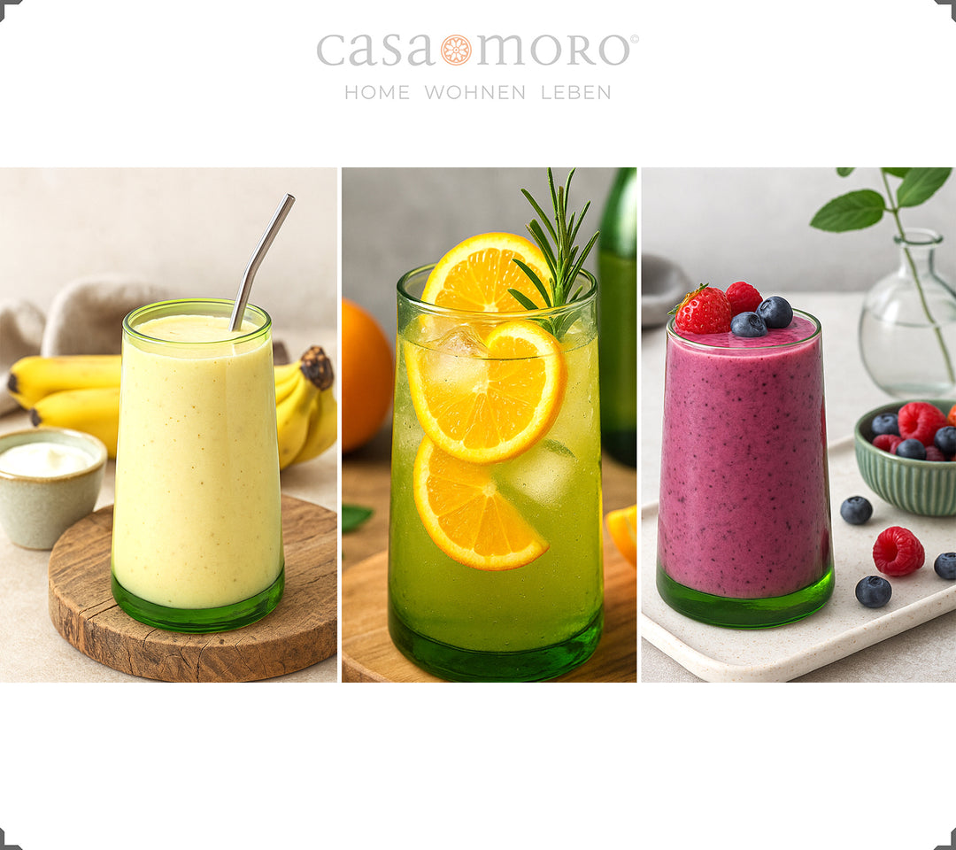 Glasses set in strong green - versatile for iced coffee, dessert or cocktail