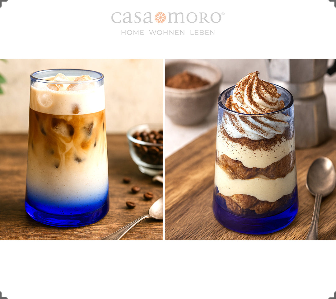 Set of 4 blue long drink glasses - suitable for iced coffee, aperitifs or cocktails