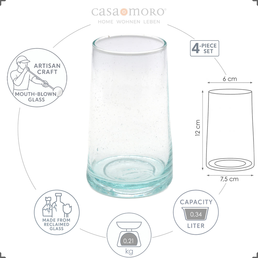 Long drink glasses made of clear recycled glass - conically shaped, stable and elegant