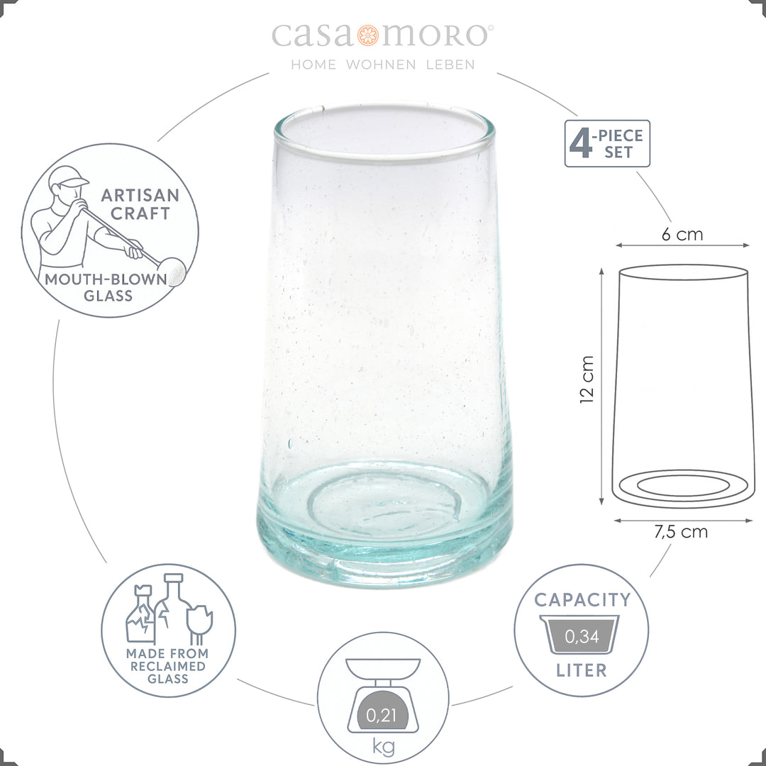 Long drink glasses made of clear recycled glass - conically shaped, stable and elegant