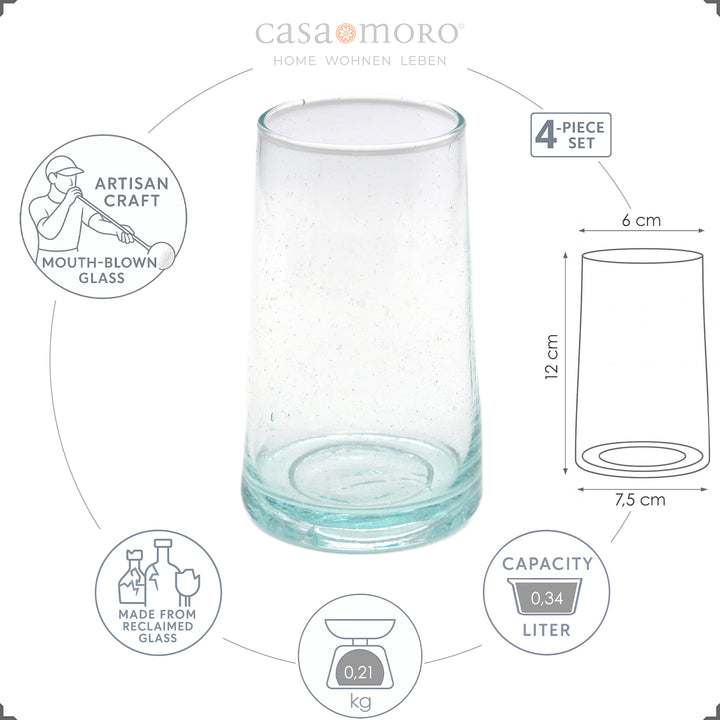 Long drink glasses made of clear recycled glass - conically shaped, stable and elegant