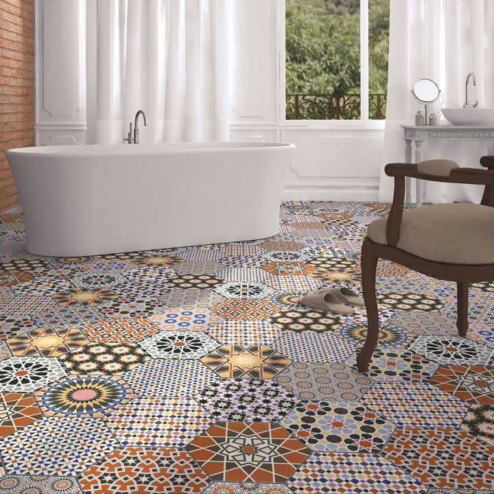 Oriental patchwork tiles – 32.8x28.5 cm hexagon