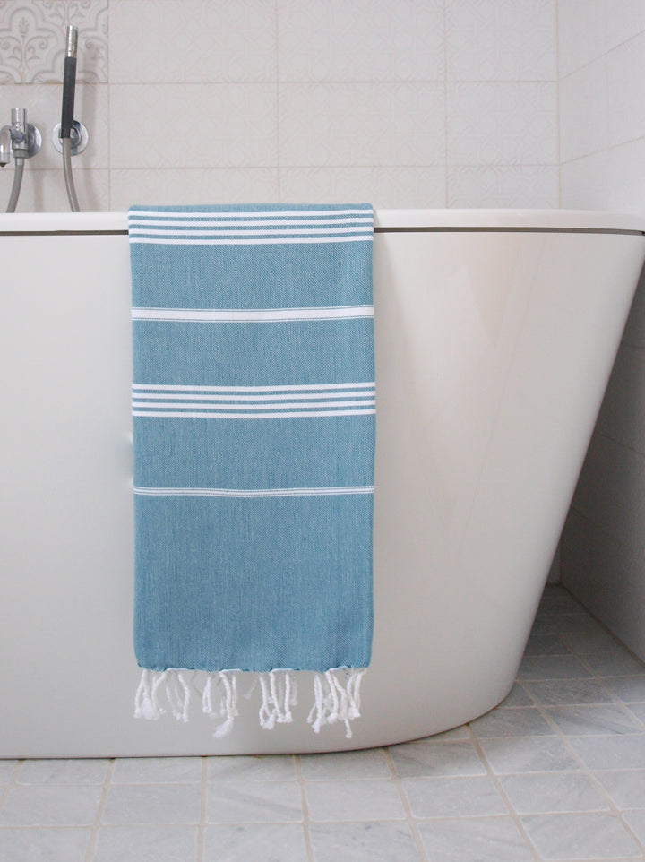 Turkish hammam towel petrol white