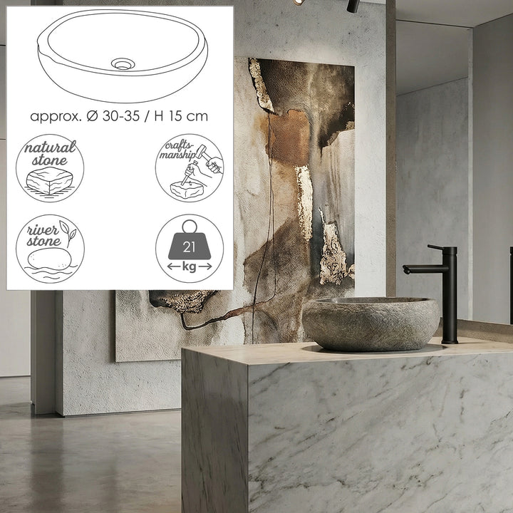 Washbasin made of natural stone Ø 30-35 – river stone