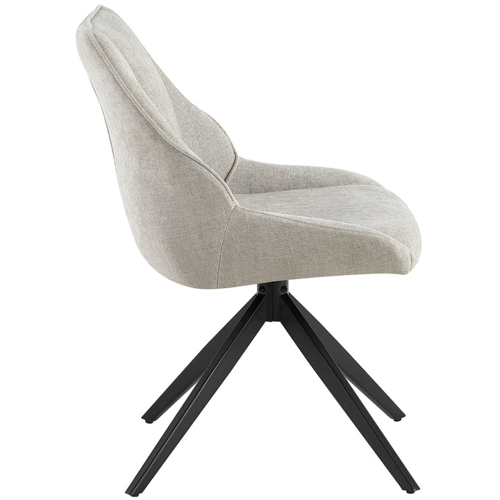 Side view of the 360° rotating dining chair in light gray with backrest and black metal frame - padded chair with ergonomic shape and auto-return function