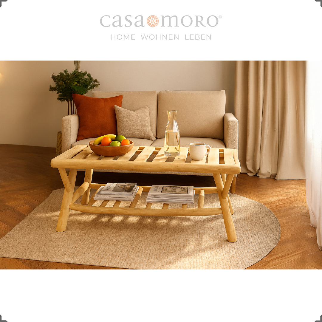 Outdoor rectangular wooden table, harmonizes with garden lounge