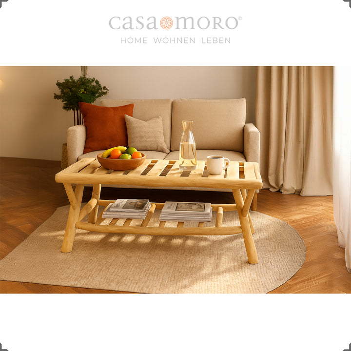 Outdoor rectangular wooden table, harmonizes with garden lounge