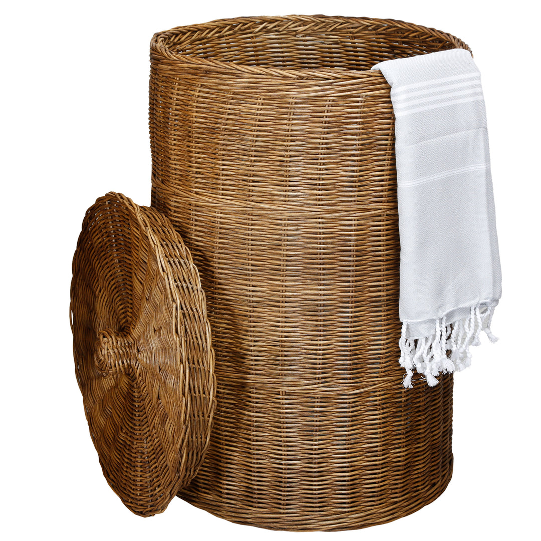 Compact, woven rattan laundry basket with lid, ideal for smaller rooms or single households