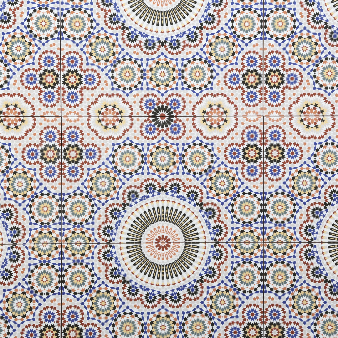 Ceramic wall tile in an oriental pattern design, multicolored as a detailed close-up