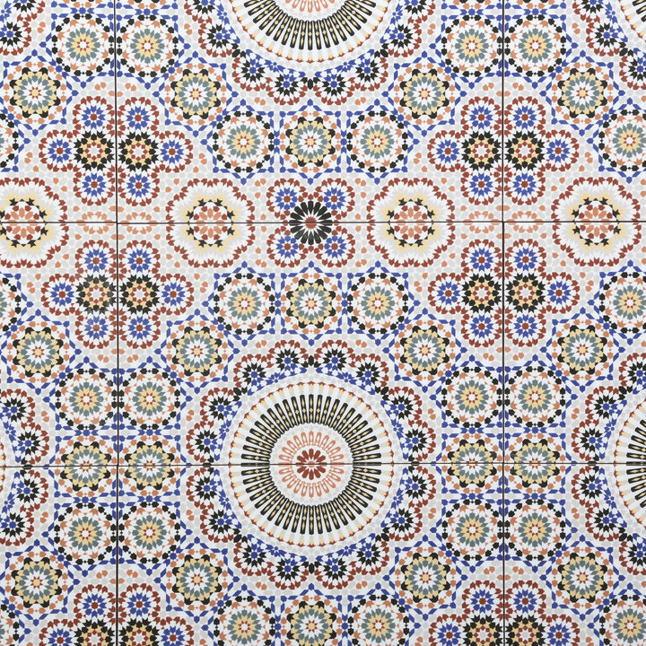 Ceramic wall tile in an oriental pattern design, multicolored as a detailed close-up